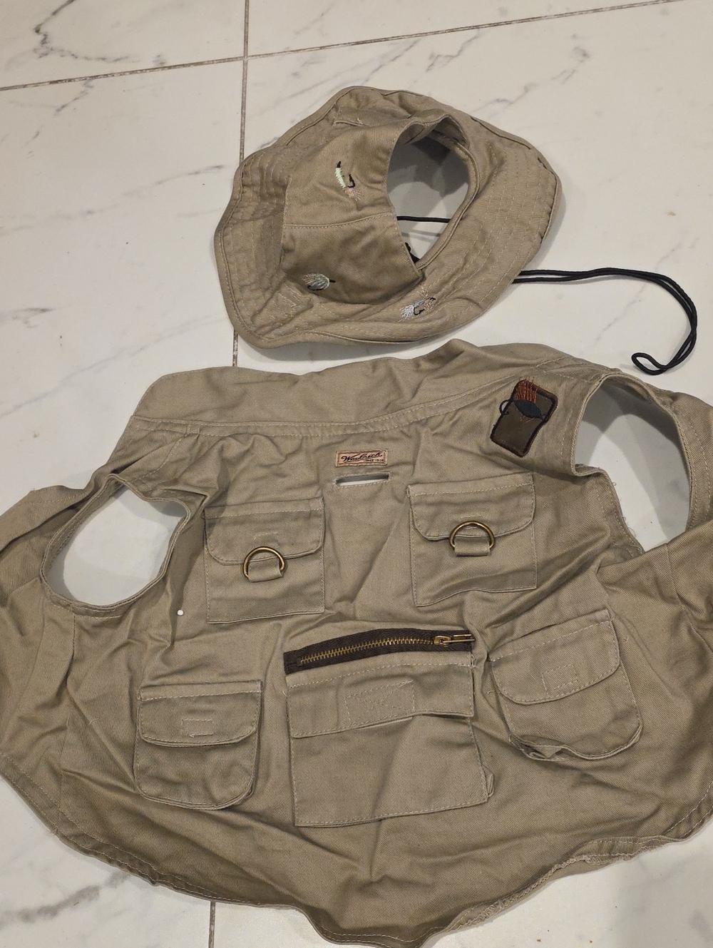 Dog Utility Vest and Bucket Hat Set in Khaki